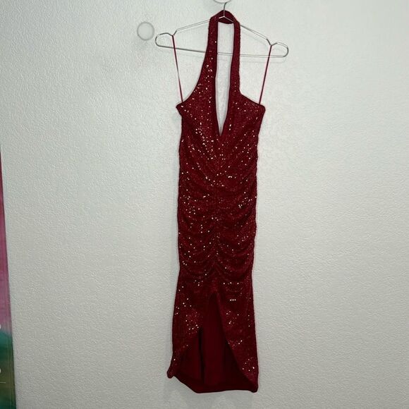 NWT Susana Monaco Sequin V-Neck Halter Dress in Berries Small - Picture 2 of 14